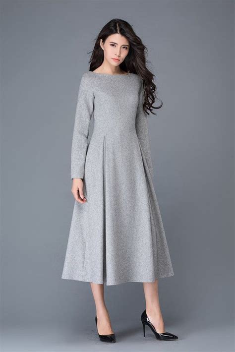 Wool Dress Gray Midi Wool Dress Long Wool Dress Autumn Etsy Winter