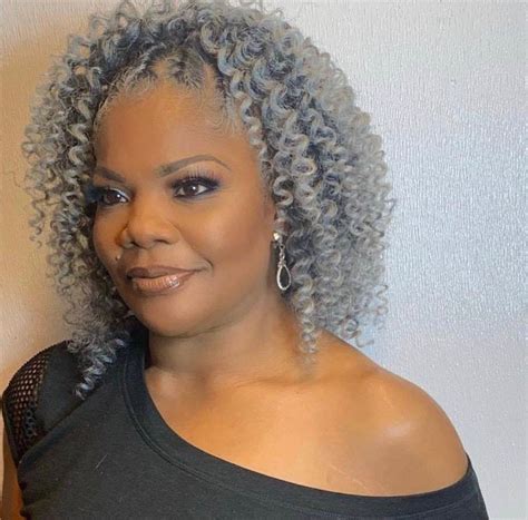 Monique Embracing Her Gray Curly Crochet Hair Styles Crochet Braids