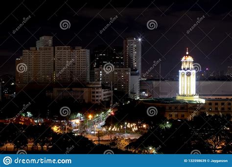 Manila City Hall Light Tower At Night Philippines Stock Image Image