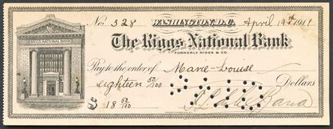 Washington Dc Usa Riggs National Bank Check For 1850 Signed By