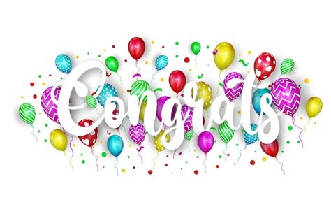 Free Vector Congratulations Lettering With Balloon And Confetti
