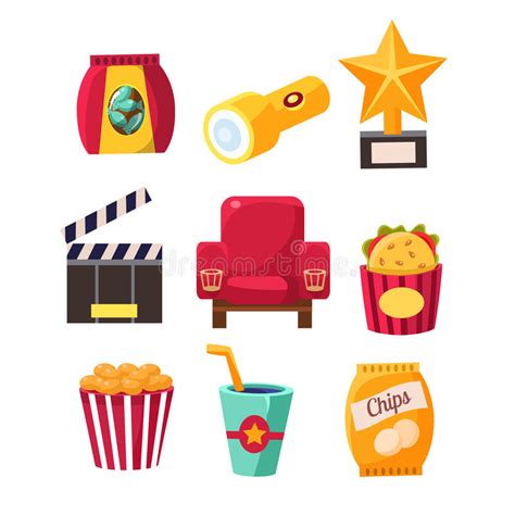 Movie Theatre Related Objects Collection Stock Vector Illustration Of
