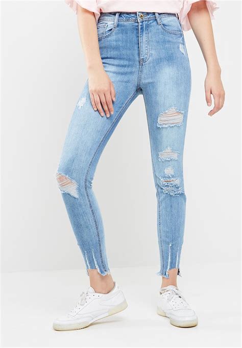 Sinner High Waisted Authentic Ripped Skinny Jeans Blue Missguided Jeans