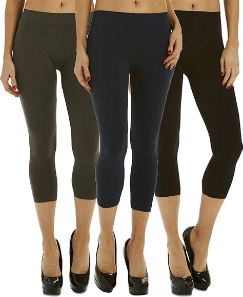 Pack Women S Capri Length Legging Tights Amazon Co Uk Clothing