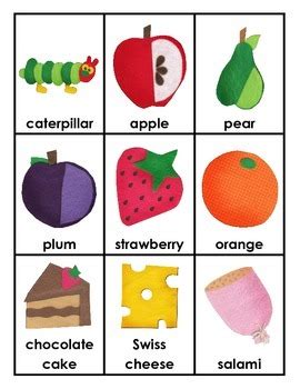 The caterpillar starts to look for some food. The Very Hungry Caterpillar Flash Cards by MyAceStraw | TpT