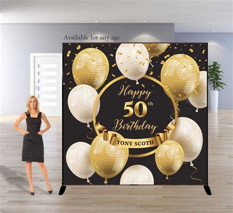 Black And Gold 50th Birthday Backdrop