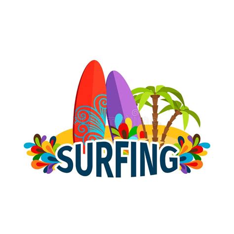 Surfing Poster With Palm Trees Stock Vector Illustration Of Emblem