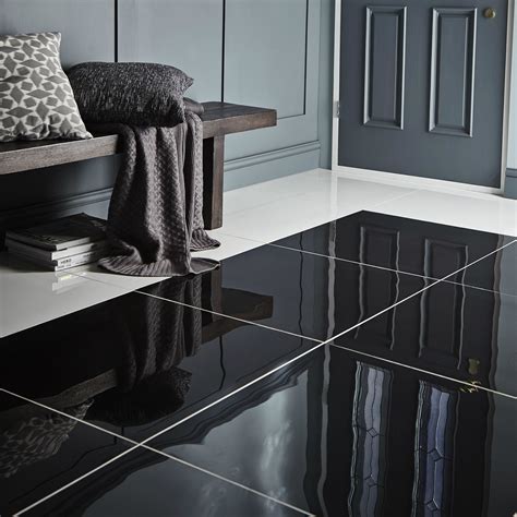 Livourne Black Polished Floor Tile Pack Of 3 L600mm W600mm