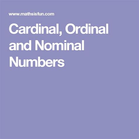 Cardinal Ordinal And Nominal Numbers Numbers For Kids Cardinal Math