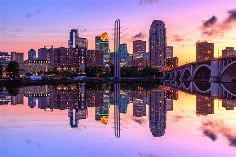 Minneapolis Reflection At Dusk Mpls Skyline Art William Drew