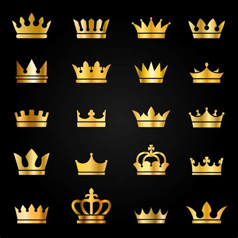 Gold Crown Icons Queen King Crowns Luxury Royal On Blackboard Crowni