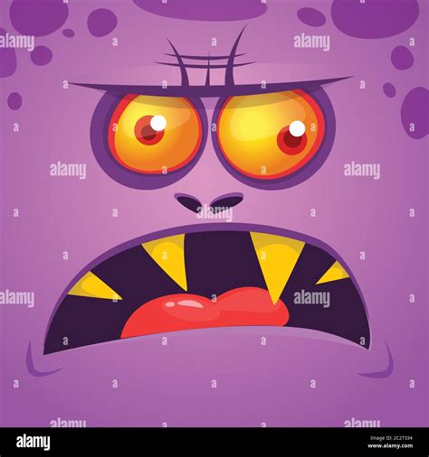 Cartoon Cool Angry Zombie Face Vector Halloween Purple Zombie Monster