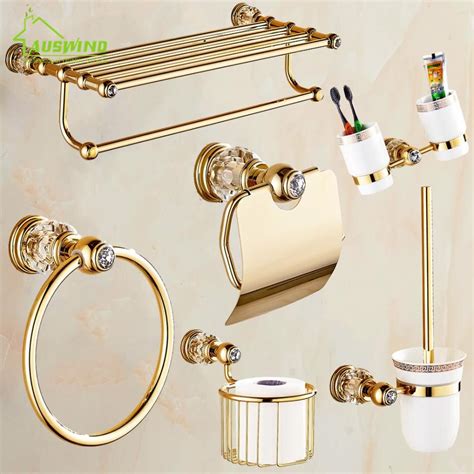 For more upscale options, you can go for marble bathroom accessories or gold bathroom. Antique Gold Polish Gold Brass Finish Bathroom Accessories ...