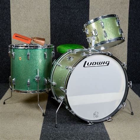 Ludwig 131622 3pc Super Classic Drum Kit Green Sparkle 1965 Used