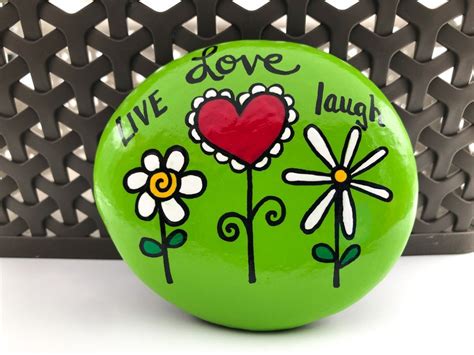 Live Love Laugh Painted Rock Flowers Painted Stone Etsy