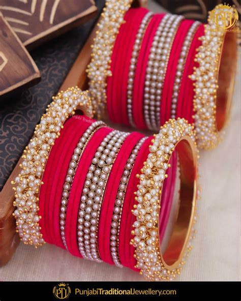 Pink Thread Pearl Bangles Set Both Hand Pair Punjabi Traditional J Punjabi Traditional