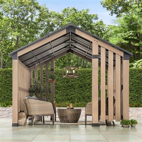 Sunjoy Outdoor Patio 11x11 Black Wooden Frame Privacy Screen Backyard