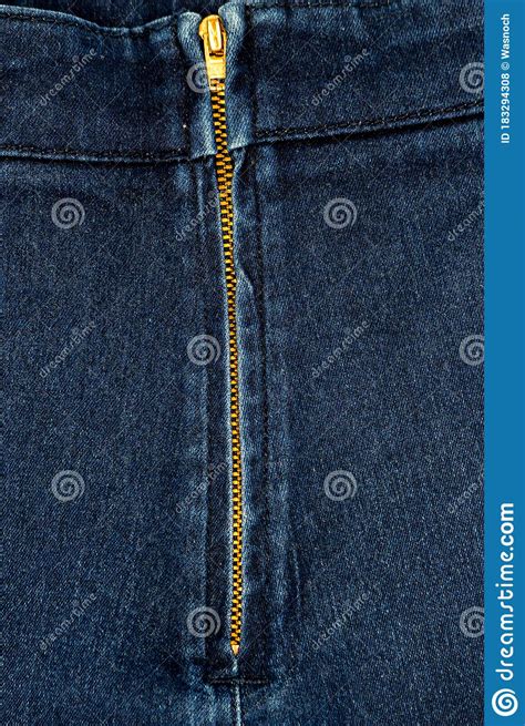 Metal Zipper On Denim Skirt Stock Photo Image Of Fabric Color 183294308