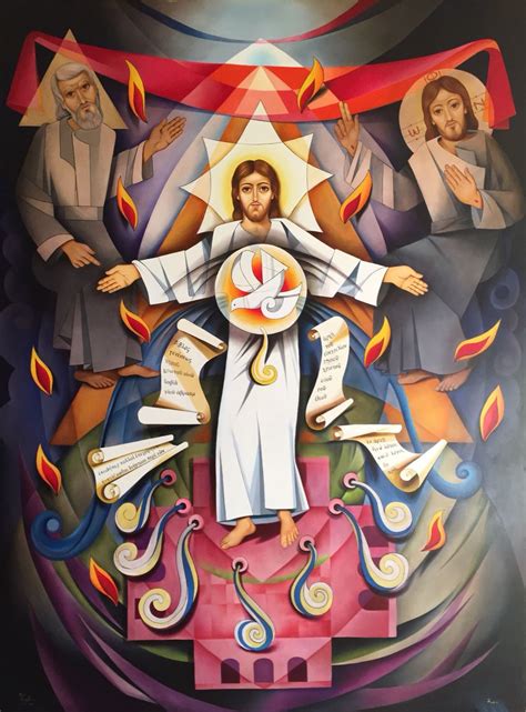 Le festival d'inspiration, les cœurs réchauffés d'enthousiasme et d'amour. Icono de EL ESPÍRITU SANTO. Diseño: Fray Gabriel Chávez de ...