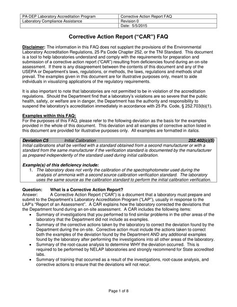 Corrective Action Report 17 Examples Format Pdf