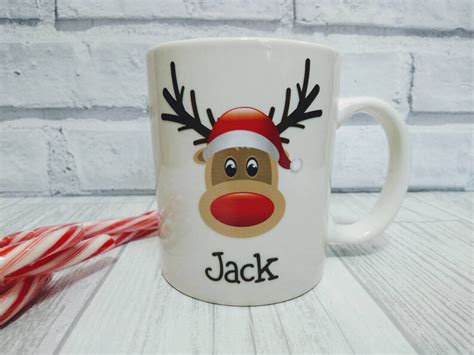 Christmas Reindeer Mug Xmas Eve Hot Chocolate Cup Etsy Uk