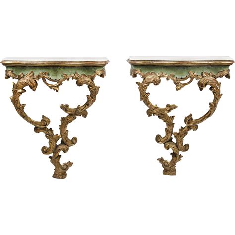 Pair of 19th Century Venetian Rococo Polychrome and Gilt Carved Consoles | Polychrome, Rococo ...
