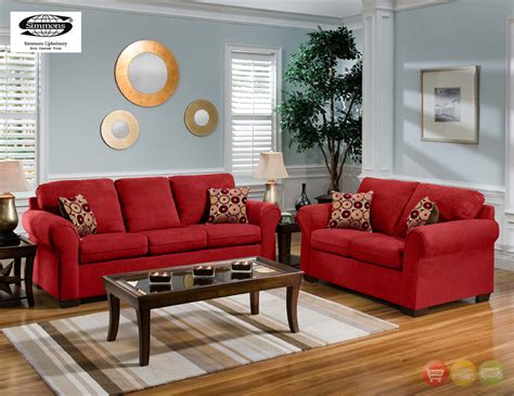 Cabot Red Microfiber Sofa And Love Seat Casual Living Room Furniture Set