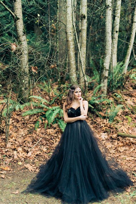 Woodland Nymph In A Black Wedding Dress Black Wedding Gowns Black