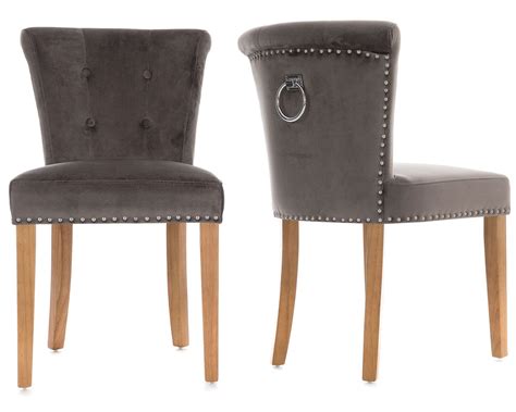 Camden Scroll Top Dining Chairs in Grey Velvet With ...