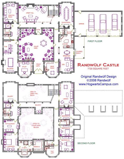 Minecraft blueprints layer by layer. 2 story castle with courtyard | Mansion floor plan, Castle house plans