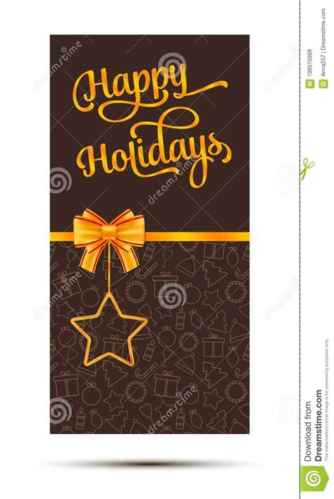 Holidays link us to family and friends over time and create a tapestry of our close relationships. Happy Holidays Card With Christmas Symbol And Gold Bow. Template For Business Card, Banner ...