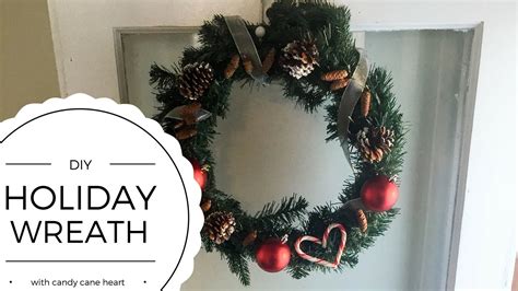 Diy Holiday Wreath With Candy Cane Heart Youtube