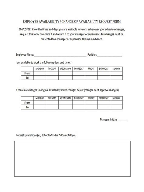 Printable Employee Availability Form