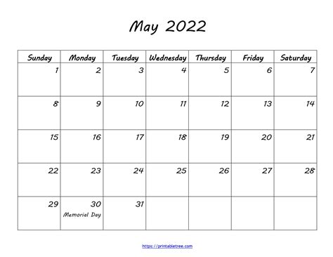 May 2022 Calendar Printable 