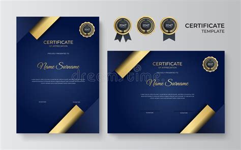 Plantilla De Certificado De Diploma Azul Y Oro Elegante Stock De