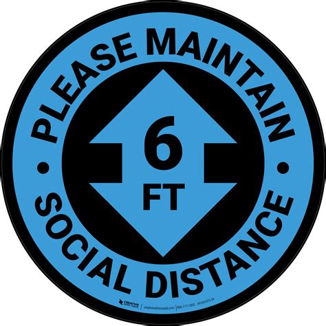 Please Maintain Social Distance With Arrow Blue Circular Floor Sign