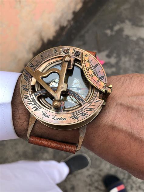 Fantastic Brass Retro Sundial Compass Wrist Watch Leather Etsy