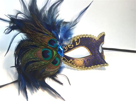 Peacock Feather Mask Masquerade Mask Mardi Gras Mask Handmade Mask Venetian Mask Eye Wide
