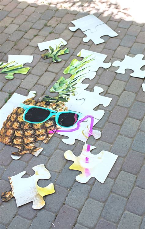 When working with a variety of adhesives―white glue, mod podge, or hot glue―make sure you don't move the project too early. Life-Size Outdoor Jigsaw Puzzle • A Subtle Revelry