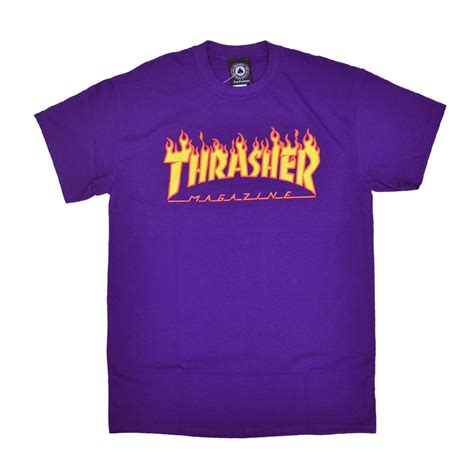 Thrasher Flame Logo Purple 144542 Clothing Casual Wear T Shirts