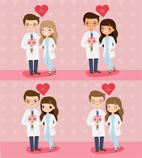Premium Vector Cute Doctor Couple Cartoon Character Showing Their