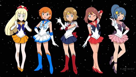 Pokemon Pokegirls Lillie Misty Serena May And Dawn As Sailor Scouts