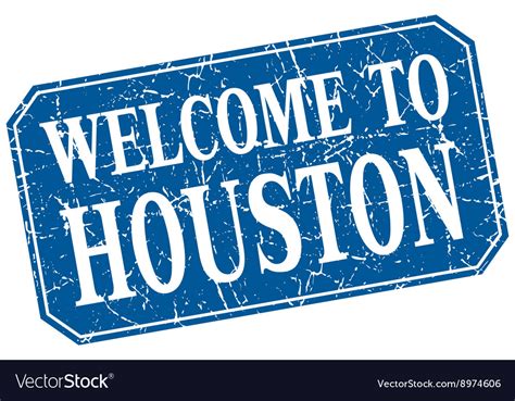 Welcome To Houston Blue Square Grunge Stamp Vector Image
