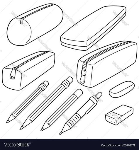 Set Of Pencil Case Vector Image On Vectorstock Pencil Case Pencil