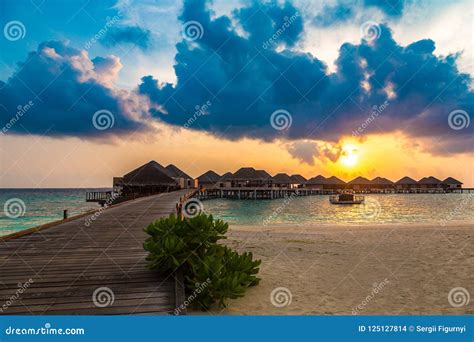 Tropical Sunset In The Maldives Stock Photo Image Of Building