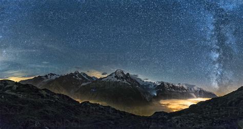 France Mont Blanc Lake Cheserys Milky Way And Mount Blanc By Night