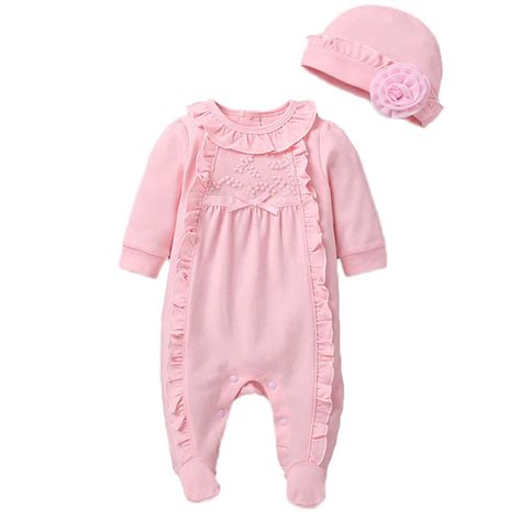 Infant Baby Girl Ruffled Cotton Footies Footed Overall Sleepwear With