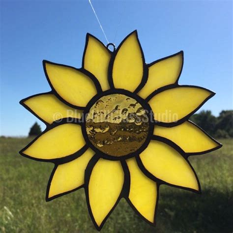 Sunflower Stained Glass Suncatcher In Yellow And Amber Glass Etsy Stained Glass Flowers