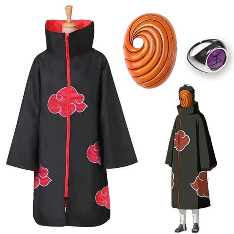 Anime Naruto Uchiha Tobi Obito Akatsuki Cloak Cosplay Costume With Mask