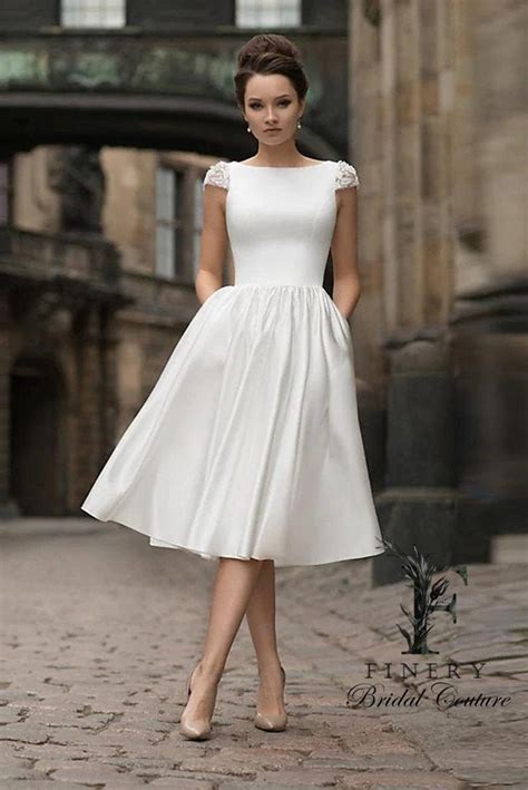 Maybe you would like to learn more about one of these? Organza Cap Sleeves Tea Length Wedding Dress, Pockets ...